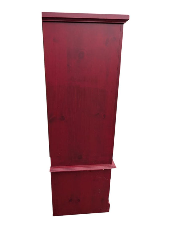 Red-Stained Wooden Armoire with Double Doors and Two Drawers