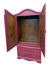 Red-Stained Wooden Armoire with Double Doors and Two Drawers