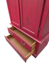 Red-Stained Wooden Armoire with Double Doors and Two Drawers