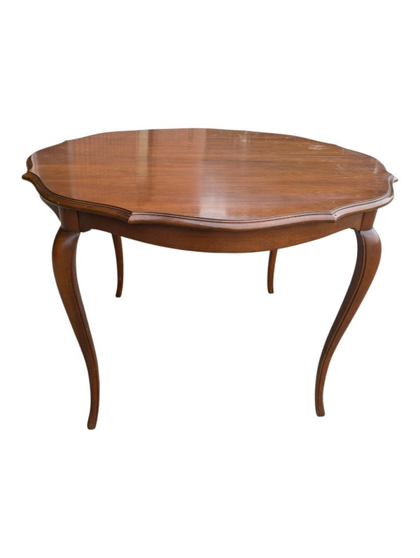Vintage Extendable Scalloped Wood Dining Table with Leaf