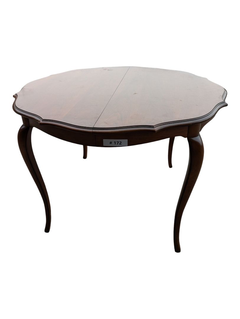 Vintage Extendable Scalloped Wood Dining Table with Leaf
