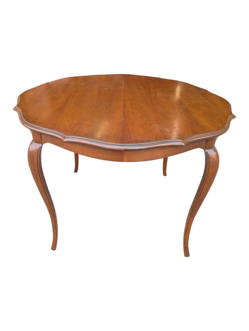 Vintage Extendable Scalloped Wood Dining Table with Leaf