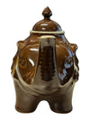 Brown Glazed Ceramic Elephant Teapot with Lid