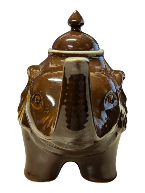 Brown Glazed Ceramic Elephant Teapot with Lid