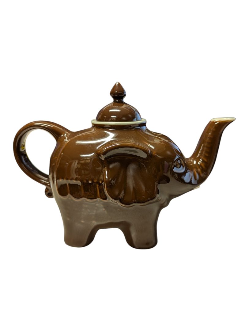 Brown Glazed Ceramic Elephant Teapot with Lid