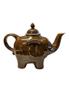 Brown Glazed Ceramic Elephant Teapot with Lid