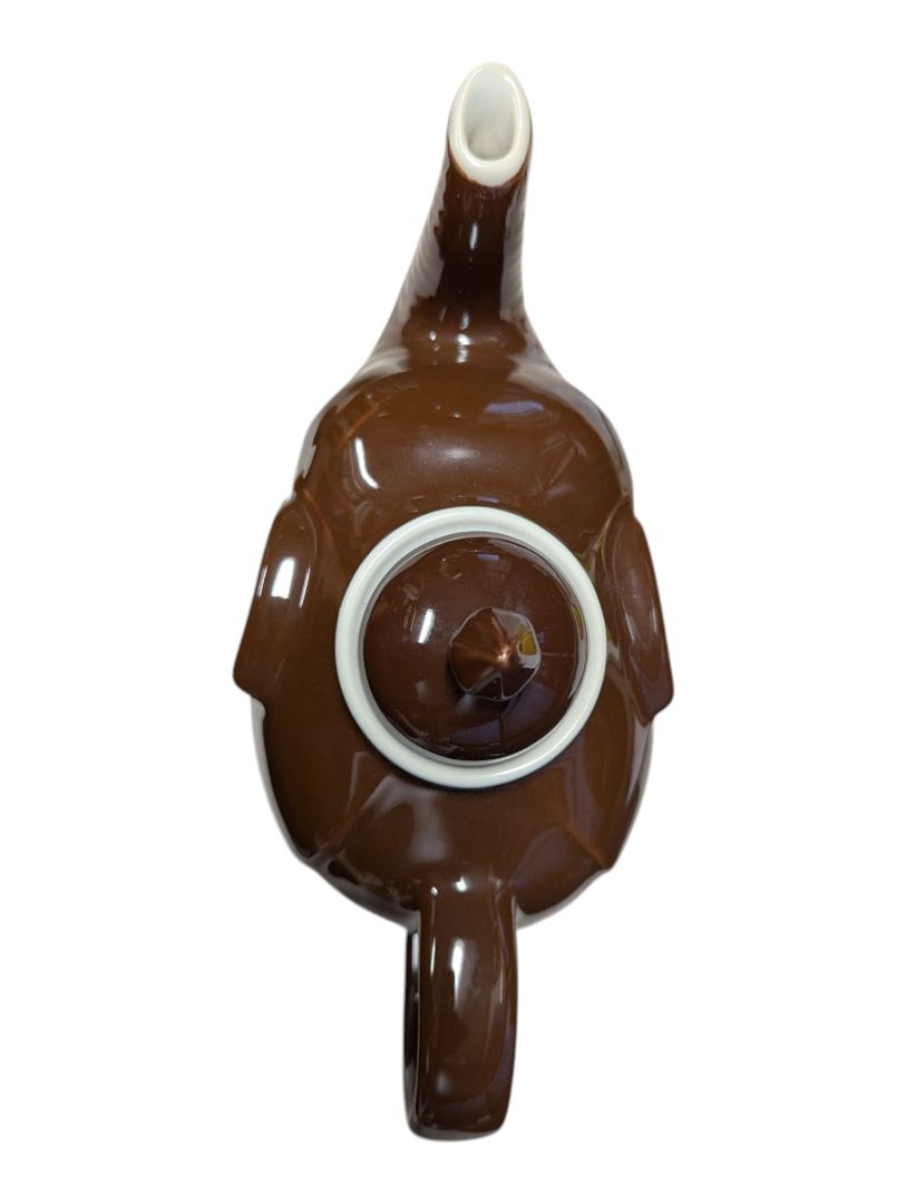 Brown Glazed Ceramic Elephant Teapot with Lid