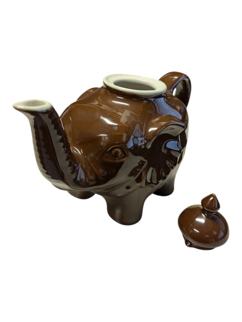 Brown Glazed Ceramic Elephant Teapot with Lid