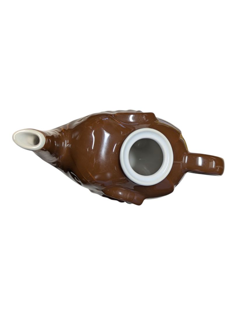 Brown Glazed Ceramic Elephant Teapot with Lid