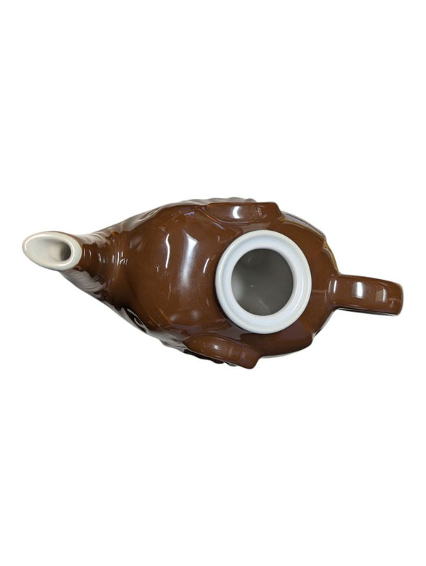 Brown Glazed Ceramic Elephant Teapot with Lid
