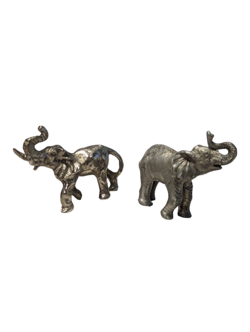 Lot of Two Silver-Tone Metal Elephant Figurines