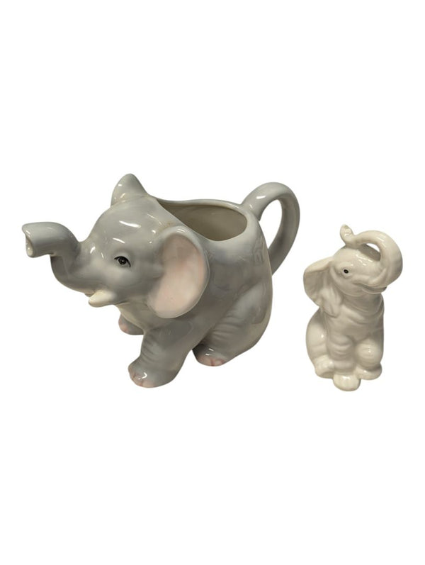 Lot of Two Decorative Elephant Figurines – Ceramic Creamer & Porcelain Figurine
