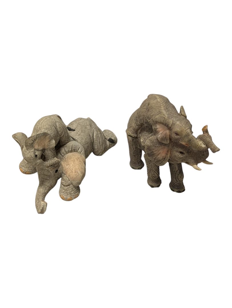 Lot of Two Decorative Elephant Figurines – Resin 