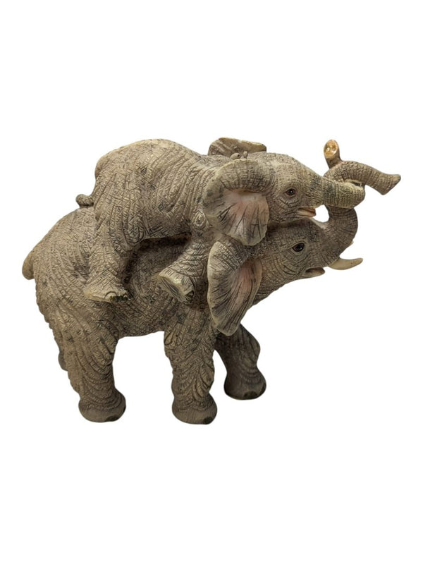 Lot of Two Decorative Elephant Figurines – Resin "Tuskers" Family Statues