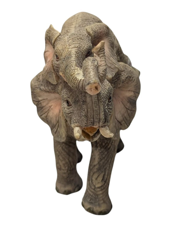 Lot of Two Decorative Elephant Figurines – Resin "Tuskers" Family Statues