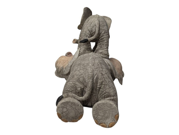 Lot of Two Decorative Elephant Figurines – Resin "Tuskers" Family Statues