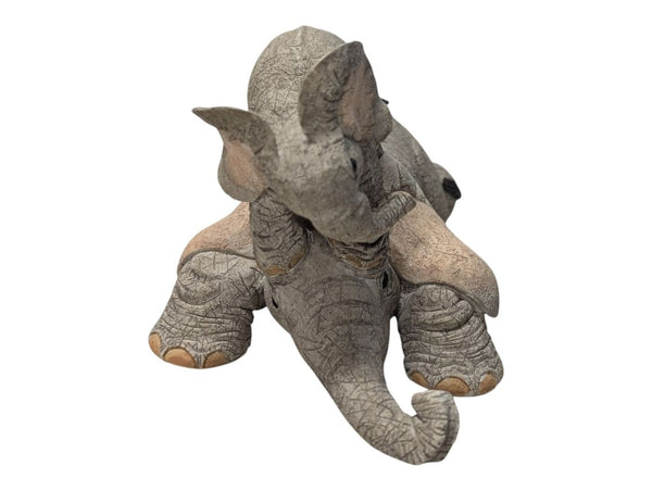Lot of Two Decorative Elephant Figurines – Resin "Tuskers" Family Statues