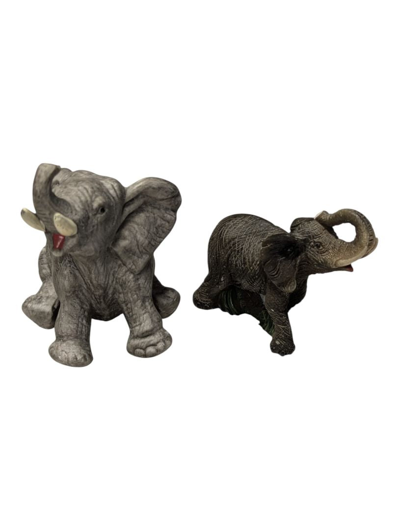 Lot of Two Decorative Elephant Figurines – Resin Statues