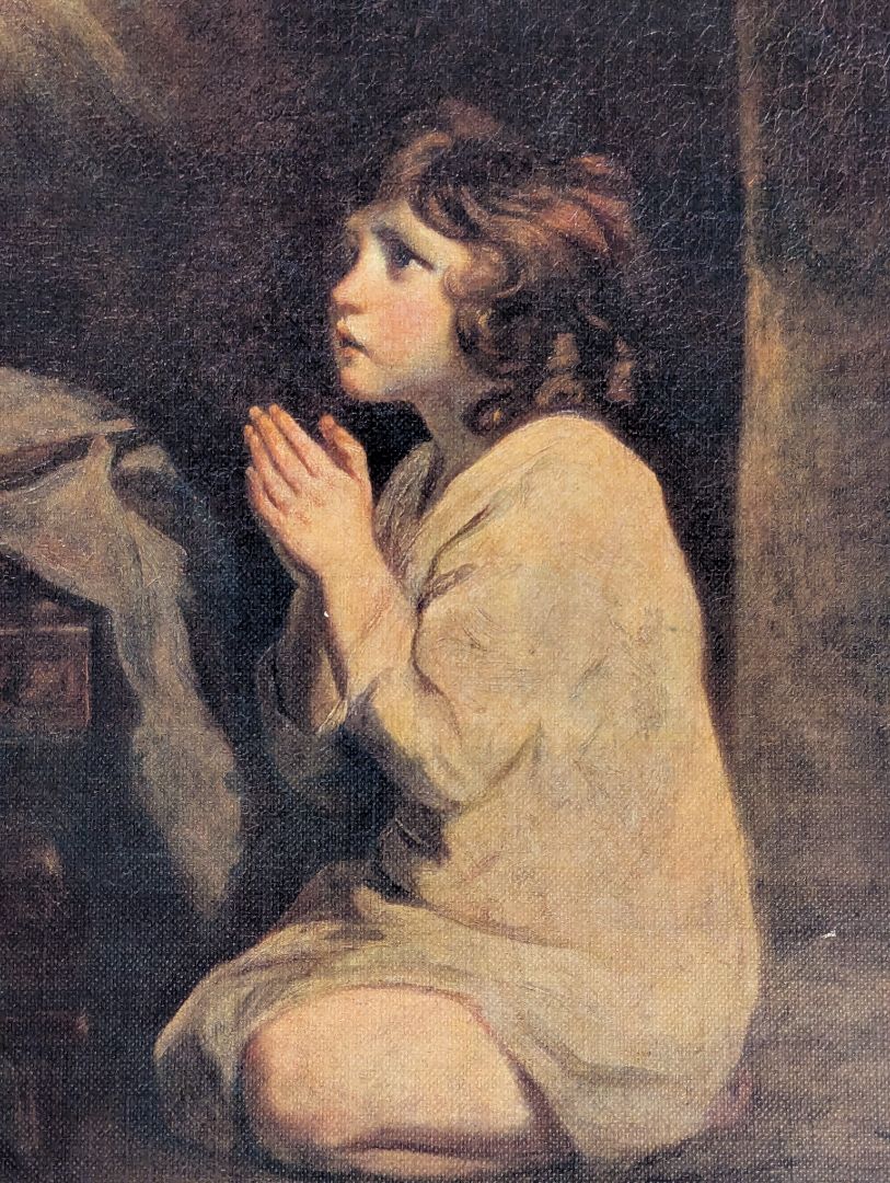 Vintage “The Infant Samuel at Prayer” Religious Art Print – After Sir Joshua Reynolds