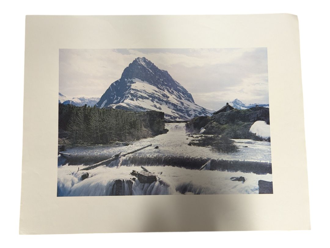 Snow-Covered Mountain and Waterfall Landscape Photographic Print