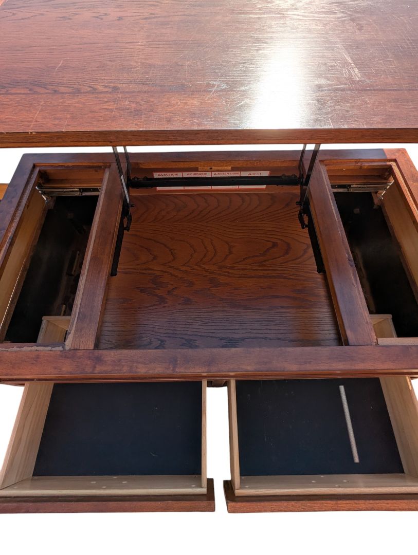 Oak Lift-Top Coffee Table with Four Drawers & Hidden Storage