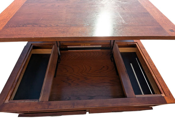 Oak Lift-Top Coffee Table with Four Drawers & Hidden Storage