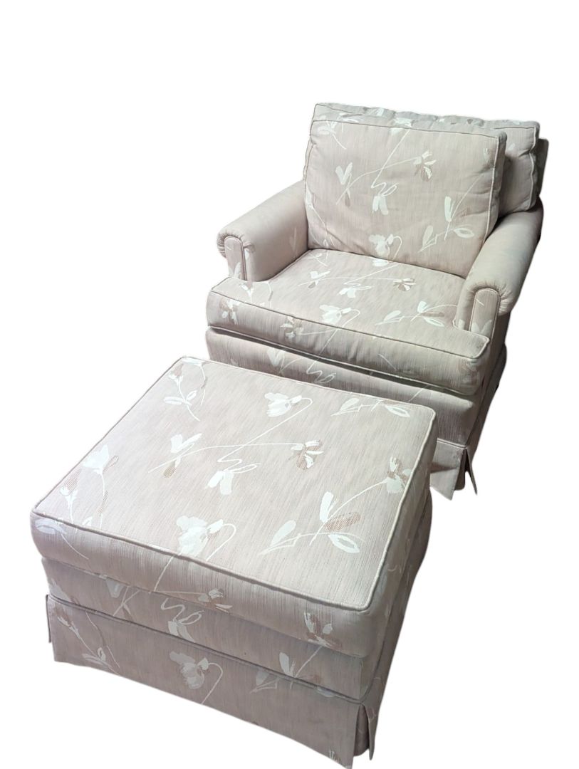 Upholstered Floral Armchair with Matching Ottoman