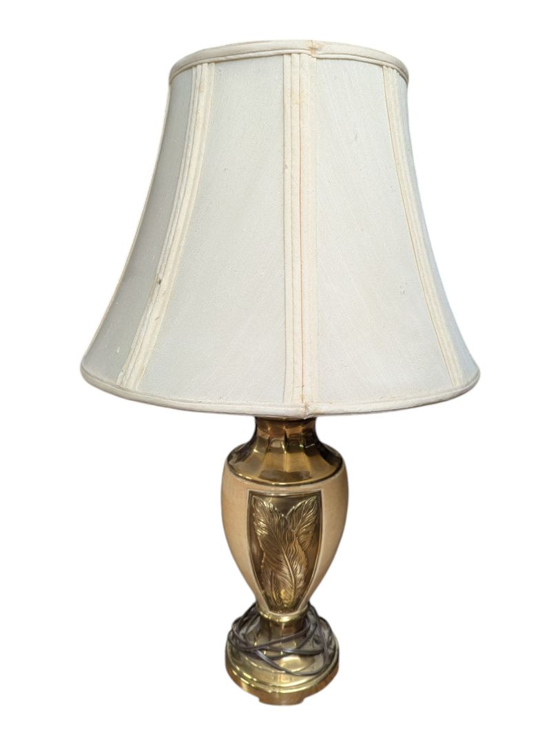 Vintage Brass & Ceramic Table Lamp with Shade