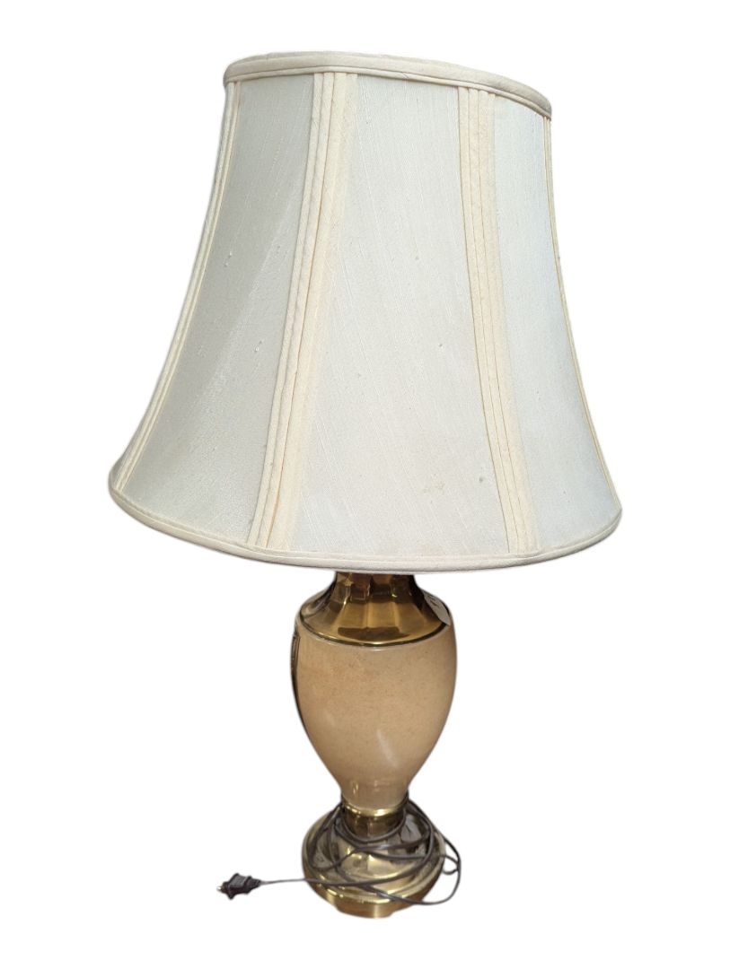Vintage Brass & Ceramic Table Lamp with Shade