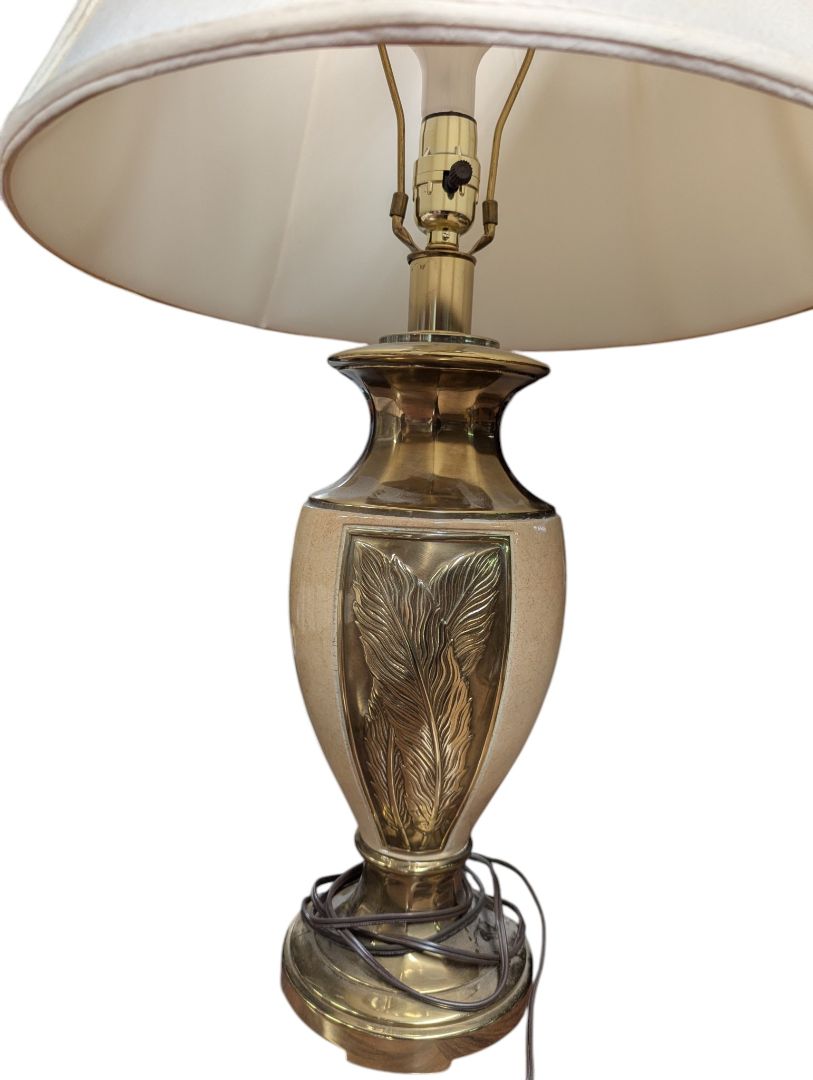 Vintage Brass & Ceramic Table Lamp with Shade