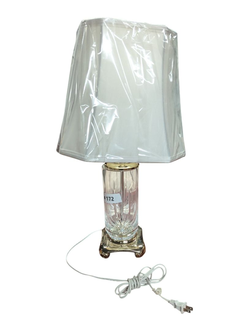Cut Crystal & Brass-Tone Table Lamp with Shade