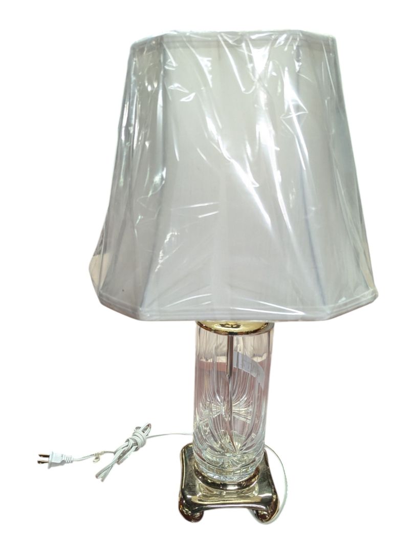 Cut Crystal & Brass-Tone Table Lamp with Shade