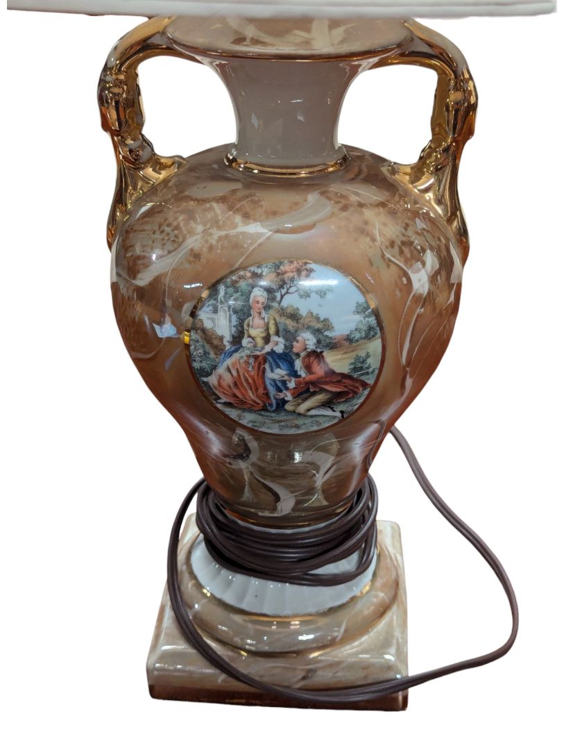 Vintage Porcelain Amphora Table Lamp with Shade