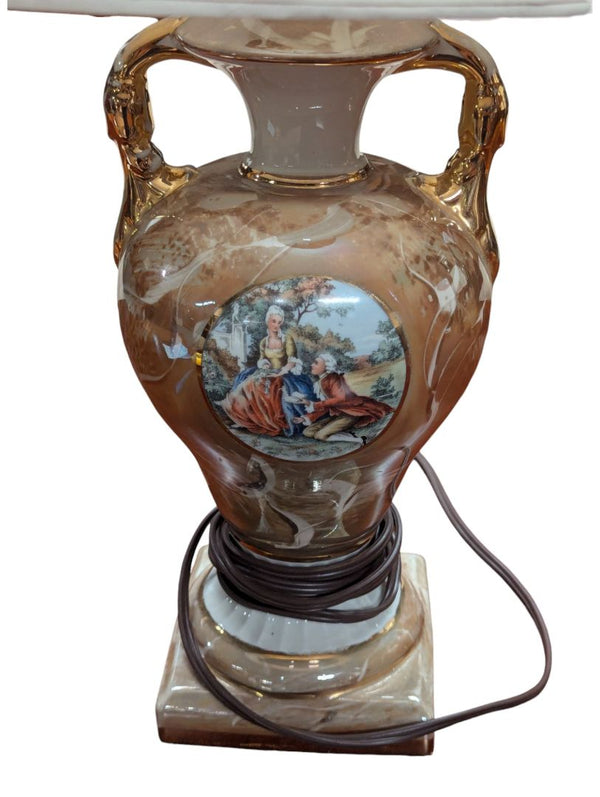 Vintage Porcelain Amphora Table Lamp with Shade