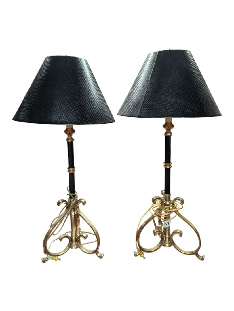 Pair of Frederick Cooper Brass & Black Table Lamps