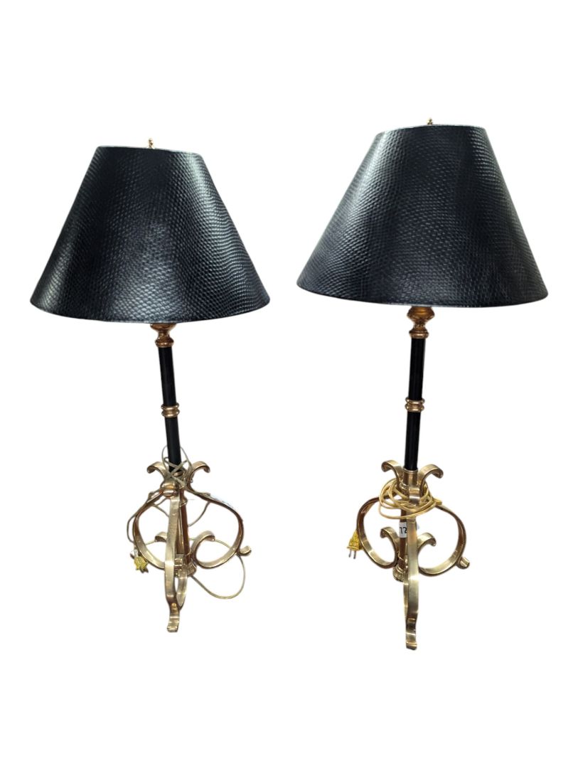 Pair of Frederick Cooper Brass & Black Table Lamps
