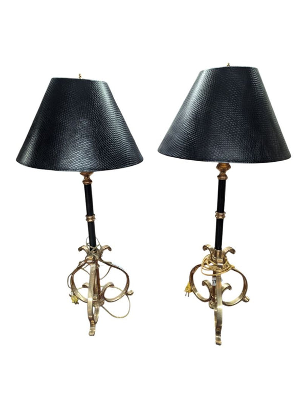 Pair of Frederick Cooper Brass & Black Table Lamps