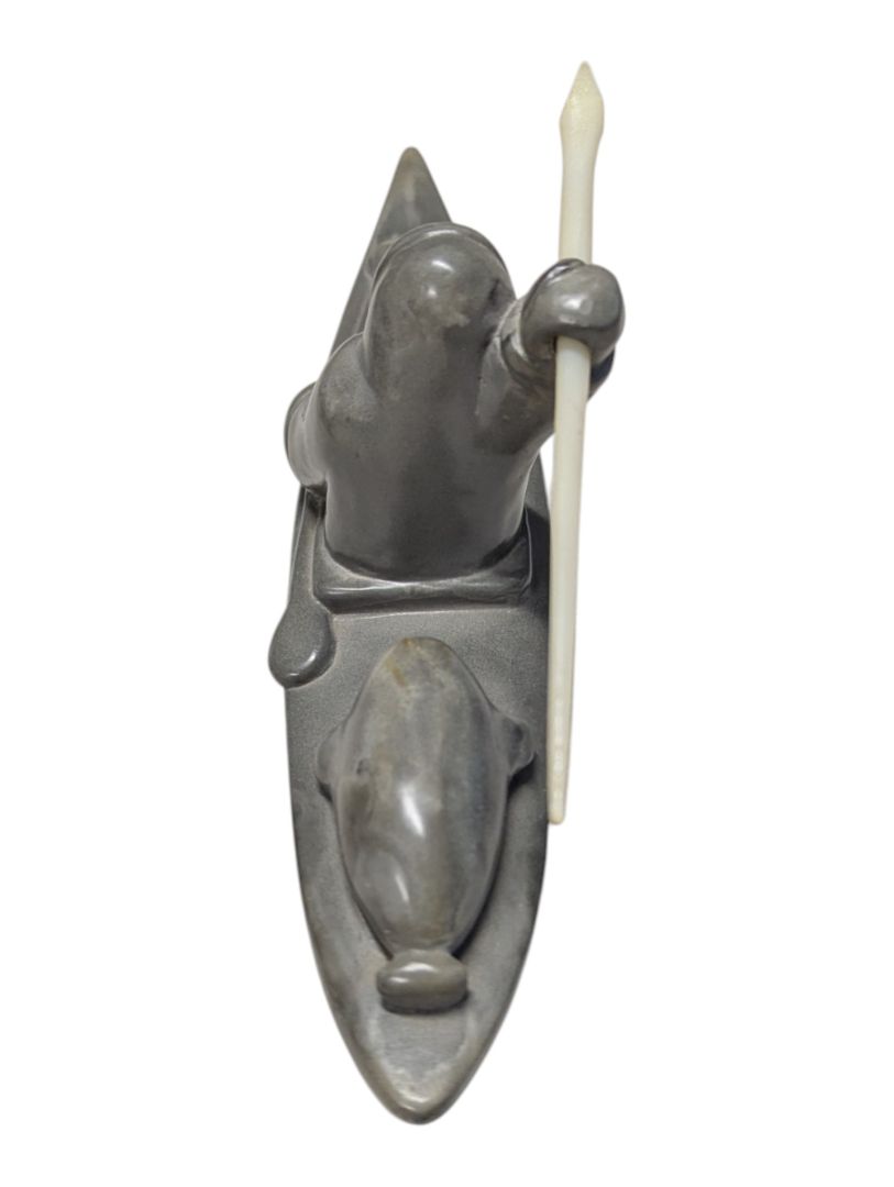 Signed “Thory Canada” Inuit-Style Hunter in Kayak Sculpture