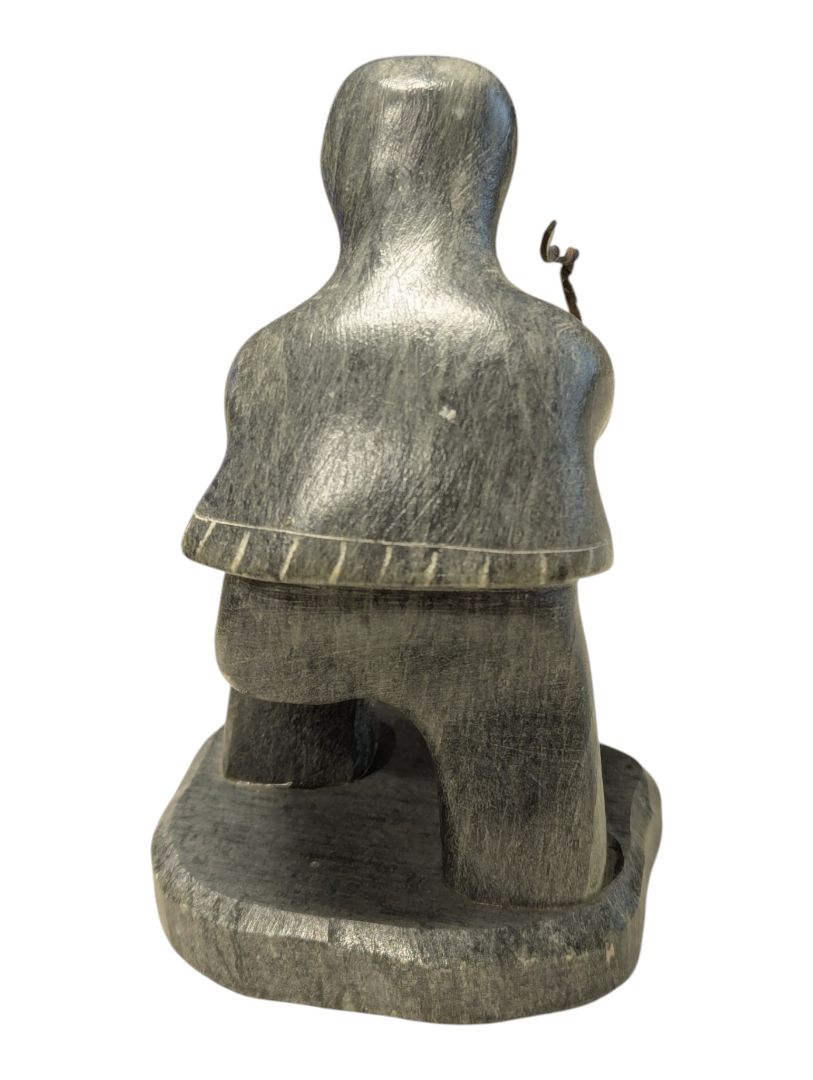 Vintage Inuit-Style Carved Stone Figure with Hand Tool