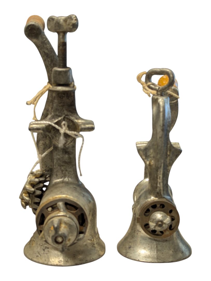 Pair of Vintage Cast Metal Hand-Crank Meat Grinders