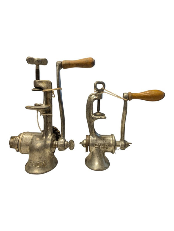 Pair of Vintage Cast Metal Hand-Crank Meat Grinders