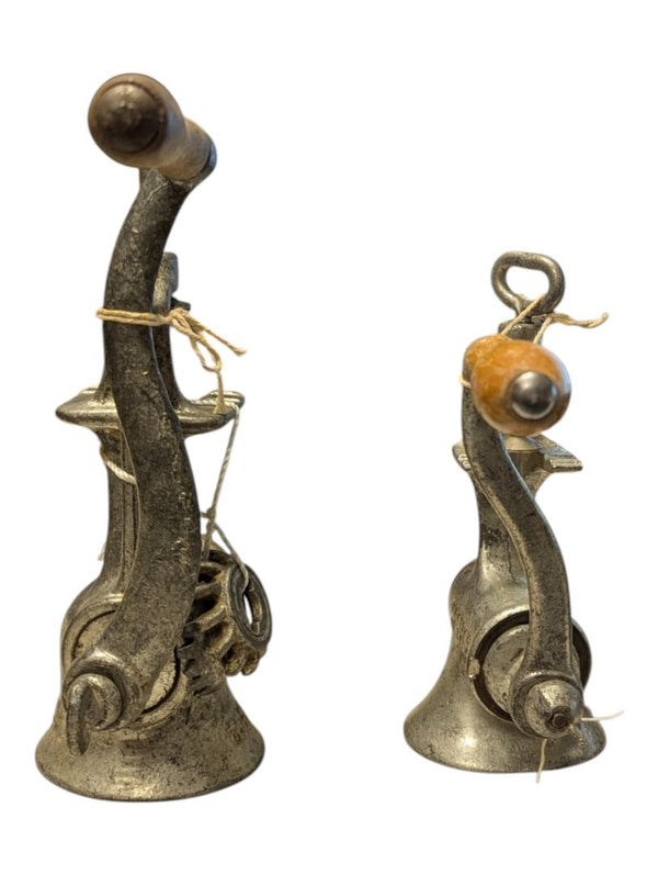 Pair of Vintage Cast Metal Hand-Crank Meat Grinders