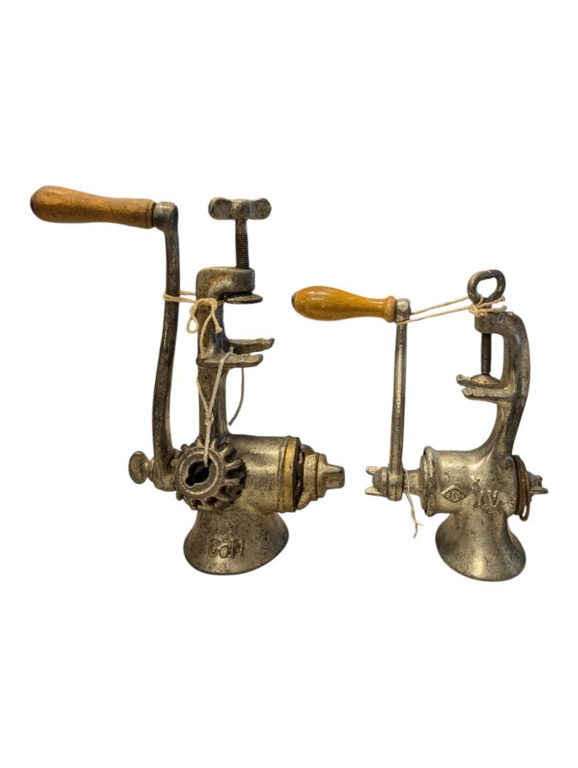 Pair of Vintage Cast Metal Hand-Crank Meat Grinders