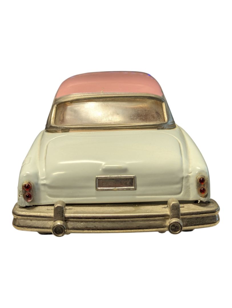 Vintage Tin Litho Style Toy Car – White & Pink
