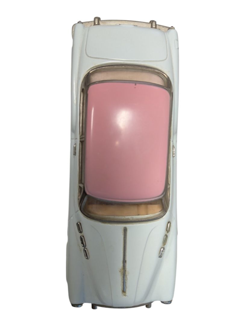 Vintage Tin Litho Style Toy Car – White & Pink