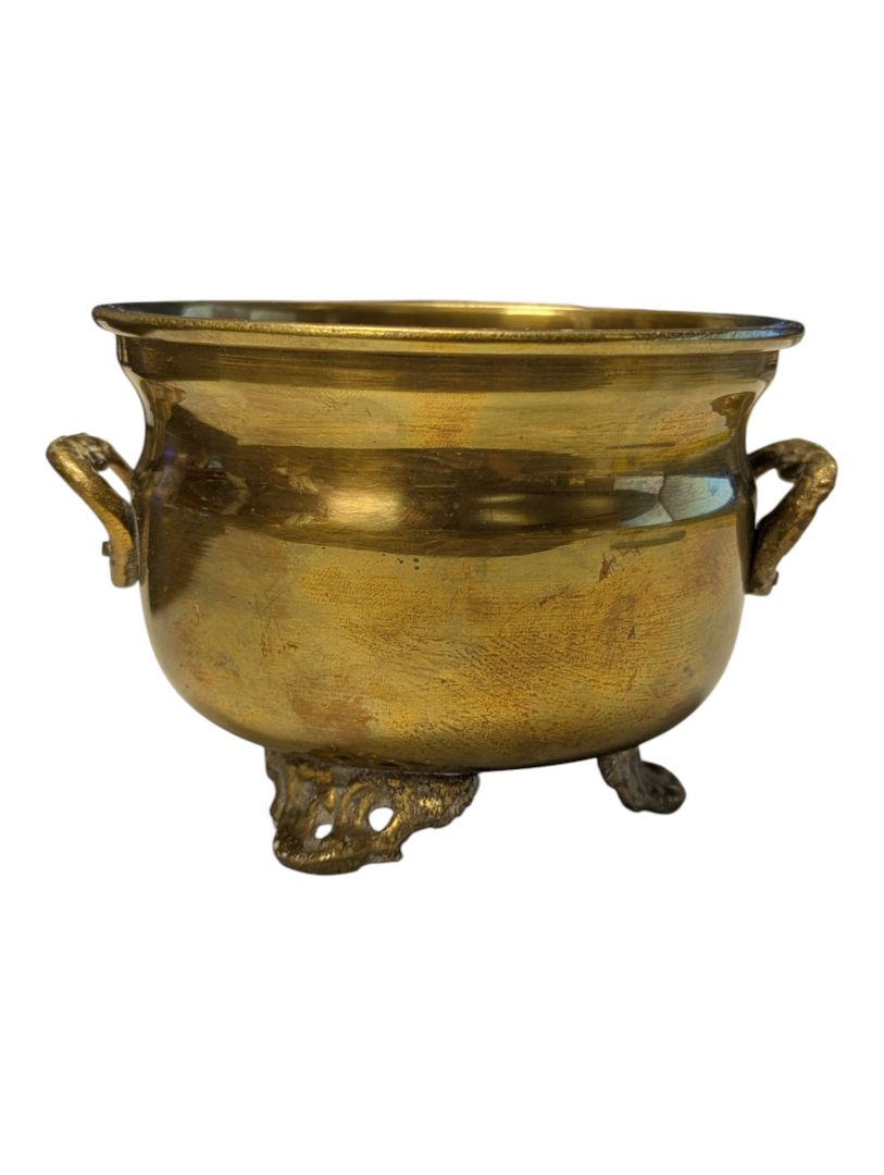 Vintage Brass Cachepot / Planter with Ornate Feet