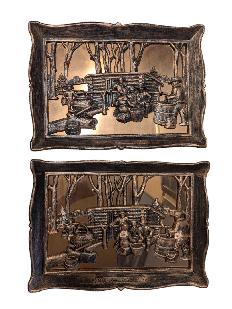 Pair of Vintage Coppercraft Guild “Maple Sugar Time” Wall Plaques