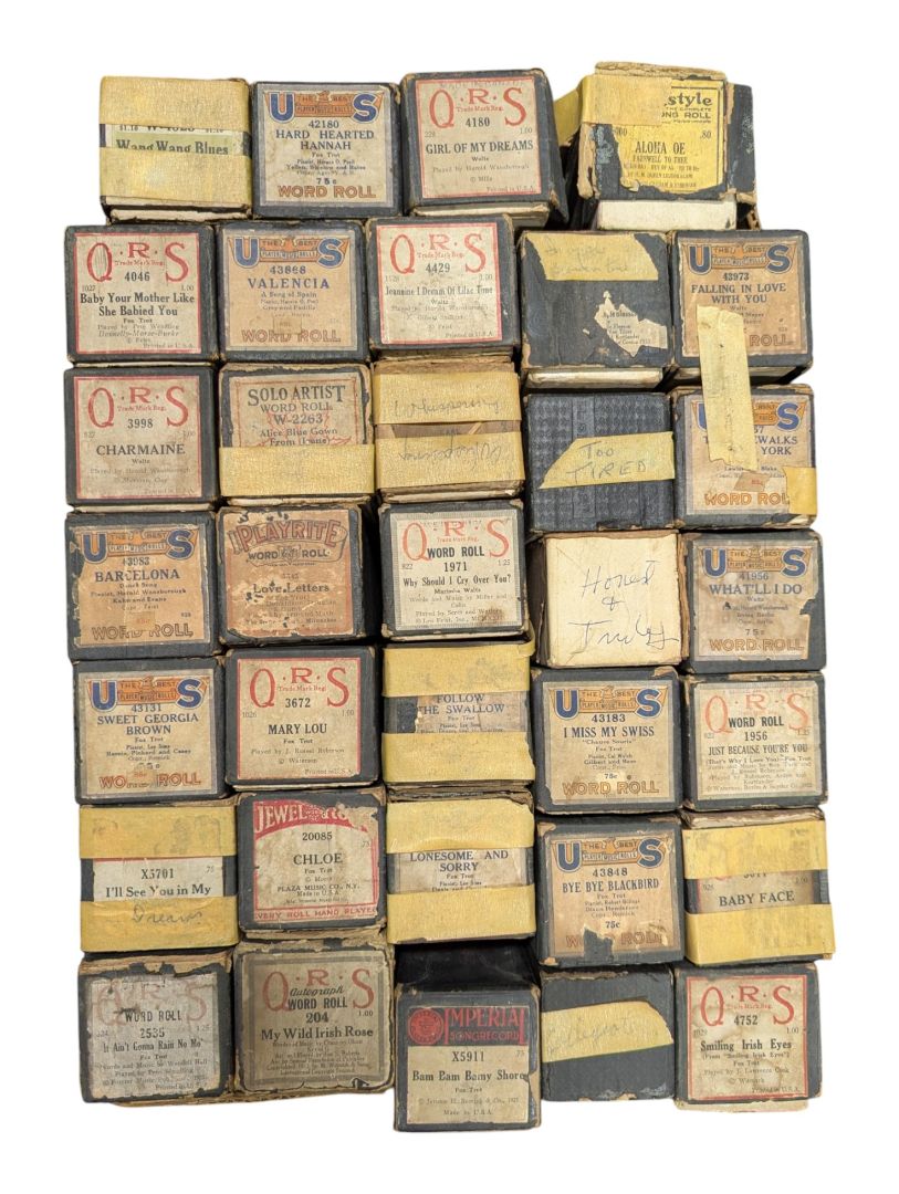 Large Lot of 34 Vintage Player Piano Music Rolls