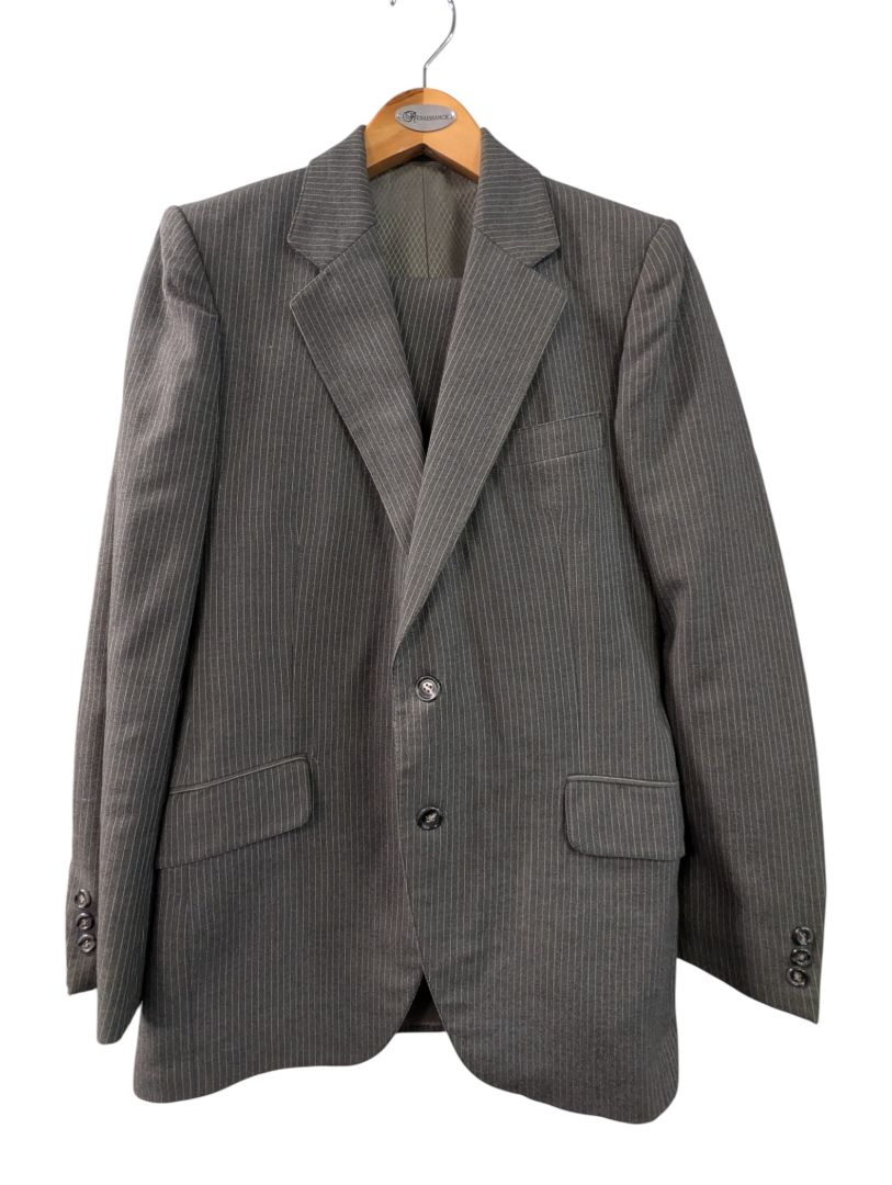 Custom Men’s Charcoal Pinstripe Suit – Size Medium