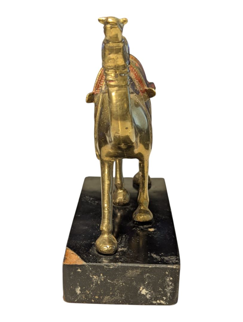 Brass Camel Figurine on Black Wood Base